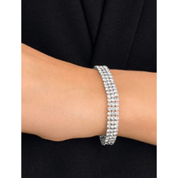 NWT Swarovski clim signed clear crystal 3 row mesh bracelet with tag - Picture 3 of 10